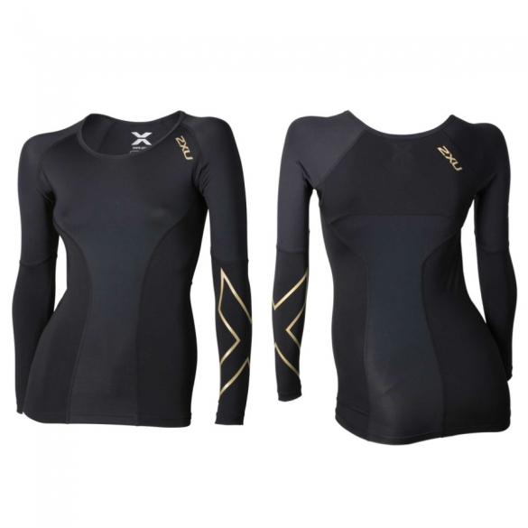 2XU Elite Compression L/S Top crew schwarz/gold Damen WA3016a WA3016a